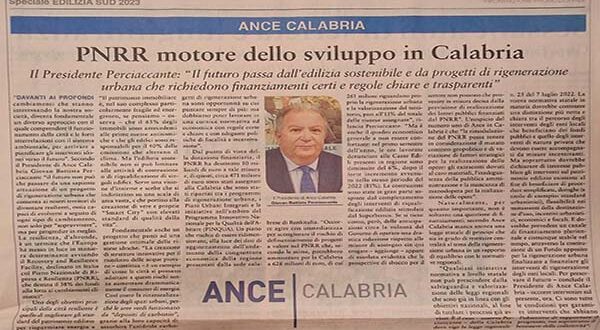 Pnrr motore di sviluppo in Calabria. Su IlSole24Ore le riflessioni del presidente Perciaccante